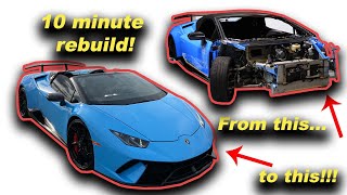 Rebuilding a WRECKED 2018 Lamborghini Huracan Performante Spyder in 10 minutes!