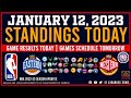 NBA STANDINGS TODAY as of JANUARY 12, 2023 | NBA GAME RESULTS TODAY | NBA GAMES TOMORROW JAN. 13