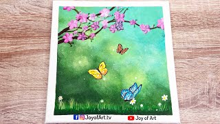 Butterflies and Flowers | Sponge Art | Easy Acrylic Painting for Beginners | Joy of Art #70