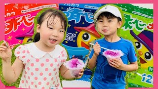 舌の色が変わるガムを食べたよ！赤ベー🎵青ベー🎵緑ベー🎵かおんのお友達と一緒に楽しい事をしよう✨シリーズ✨withまおちゃん＆みおちゃん