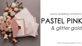 Glitter gold wedding invitations