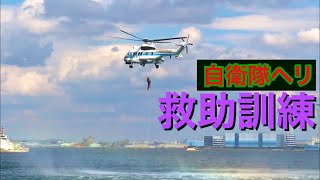 自衛隊ヘリ 救助訓練 横浜 赤レンガパーク