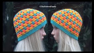 How to Crochet a Granny Stitch Beanie Hat Pattern #499│by ThePatternFamily