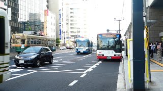 【朝の風景】広島市中区　本通バス停　路線バス発着　広島サミット警察車両も多く通過　2023年5月17日