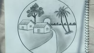 How to draw a beautiful scenary #/গ্রামের  সুন্দর দৃশ্য