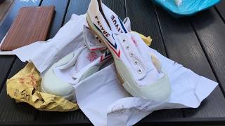 Unpacking China Fei Yue 飞跃 sneakers green triangle LO CLASSIC WHITE pair 3