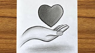 Pencil drawing of hand with heart || Easy drawing ideas for beginners || Step by step drawing