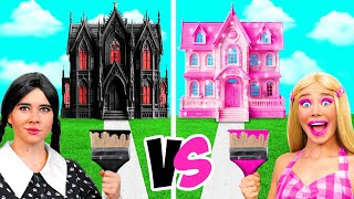 Wednesday vs Barbie ஒரு வண்ண வீடு சவால் BaRaDa Gold Challenge