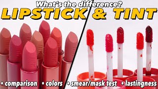 Differences between Lipstick \u0026 Tint | characteristics / comparison / smear \u0026 mask test / lastingness