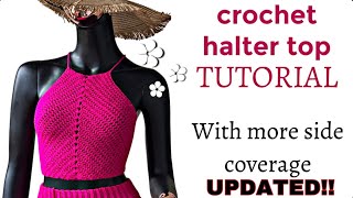 Crochet halter top tutorial | with full bust coverage