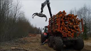 MTZ with homemade [4wd] trailer in the forest of Latvia..(HD)