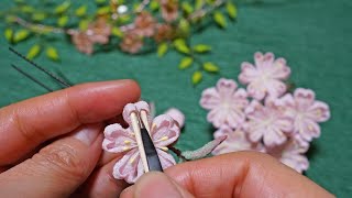 つまみ細工の桜の作り方/桜の花びらを簡単に仕上げる道具を作る/花先にくぼみをつける/100均のピンセット/Cherry Blossoms/kanzashi flower/vol.42