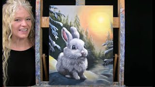 Learn How to Draw and Paint with Acrylics WINTER BUNNY Easy Beginner Lesson-Paint and Sip at Home