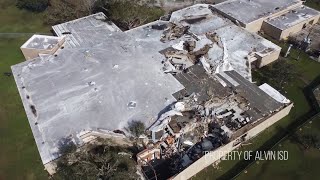 Drone video shows how extensive the tornado damage is to Alvin ISD elementary school