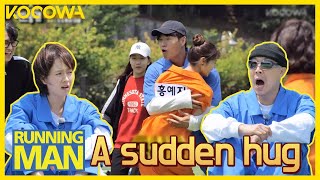 Running Man members are surprised by Kim Jong Kook's sudden hug!!! l Running Man Ep 605 [ENG SUB]