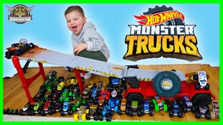 Hot Wheels Monster Trucks Downhill Race and Go Set Monster Truck Tournament 2020 | Odin's Play Time