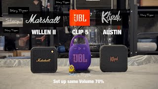 Marshall Willen II vs JBL Clip 5 vs Klipsch Austin