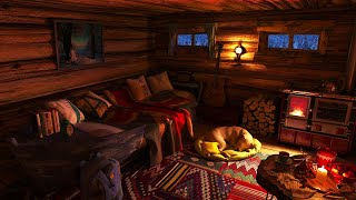 Deep Sleep in a Cozy Winter Ambience - Fireplace, Snow Storm, Blizzard Sounds, Snowfall & Wind Sound