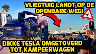 VLIEGTUIG LANDT OP DE OPENBARE WEG! DIKKE TESLA OMGEBOUWD TOT KAMPEERWAGEN! #295