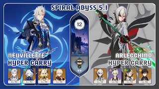 Neuvillette Hyper Carry & Arlecchino Hyper Carry | Spiral Abyss 5.1 || Genshin Impact