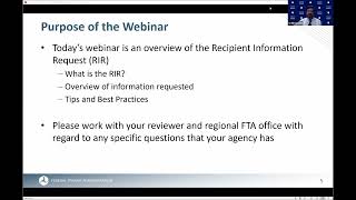 FTA Recipient Information Request Webinar #4