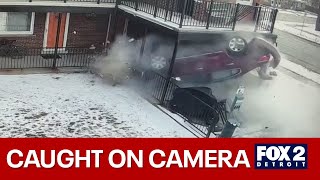 Vehicle goes airborne in Michigan, hits apartment building