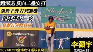 20240721李灝宇(老虎2A)2B全場｜超深遠牆邊二壘安打！整隊僅敲3安,貢獻其中一長打！