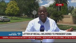 Letter of recall delivered to President Zuma, Mzwai Mbeje reports