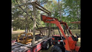 OldGuyDIY Man w Kubota Tractor w Bucket Unload 9.5' Shore Station Boat Lift From Car Hauler Trailer