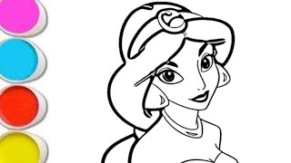 how to draw cute Disney Princess Jasmine 👸  Drawing, colouring and painting for