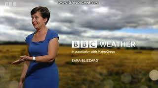 Sara Blizzard the weather presenter on East Midlands Today in a blue dress