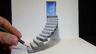 How To Draw 3d Stairs - Drawing Stairs To The Door