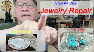 Jewelry Bezel Repair Step by Step with Explanation - Replace Silver Turquoise Pendant Setting