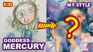 How To Draw Mercury Goddess with Watercolor | Semi Realistic Style | Huta Chan