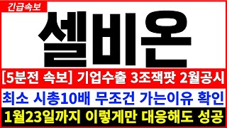 [셀비온 주가전망]  5분전 긴급속보 폭등임박! 기업수출 3조잭팟 2월공시전망 최소 시총10배 무조건 가는이유  1월23일 급등하는 이유만 확인 지금이 바닥 기회잡자