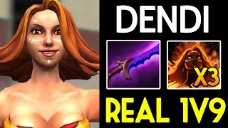 Dendi [Lina] Insane Legend Mode 1v9 Dota 2 7.05