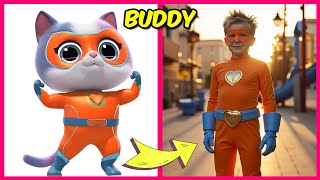 Super Kitties Characters As Humans + Guess the Voice Quiz + Their Favorites!🐈🟧💪 | Buddy,  Ginny