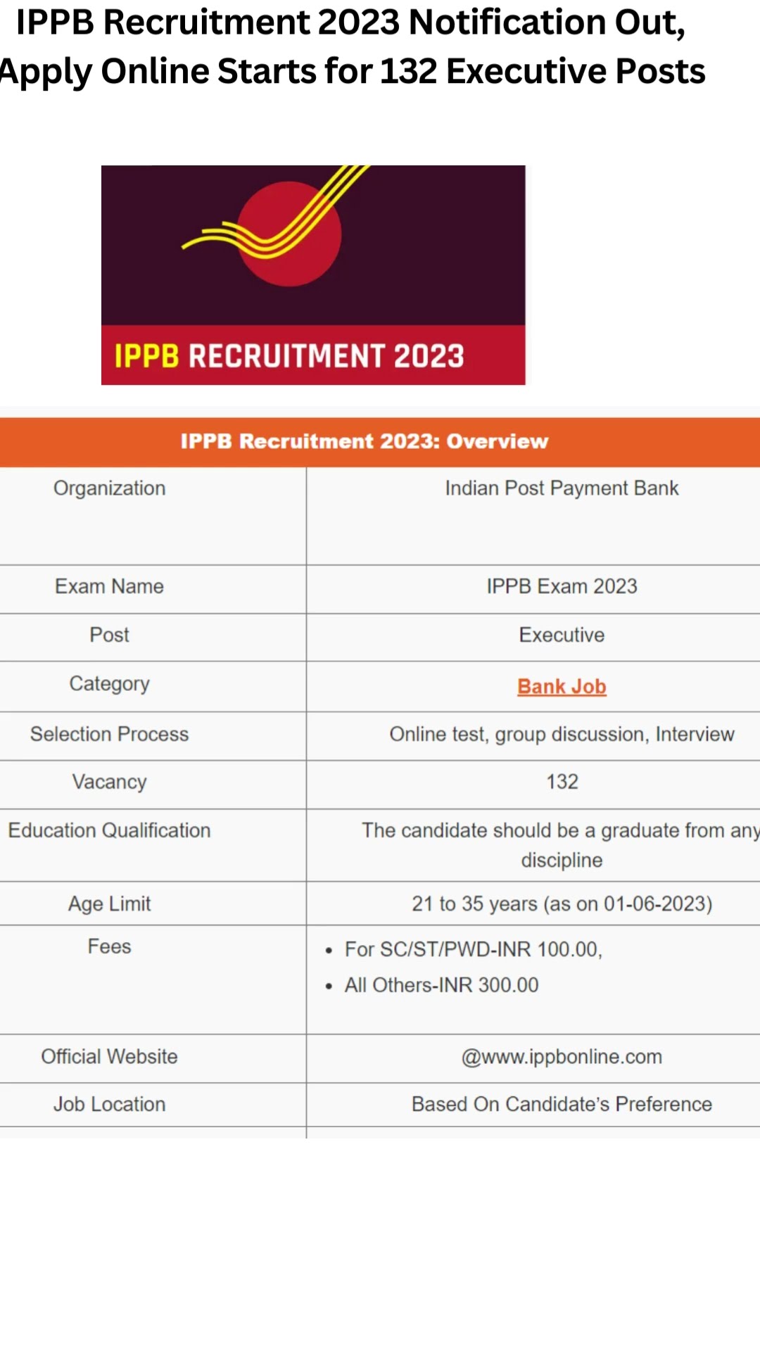 IPPB Recruitment 2023 Notification |132 Executive JOB, LAST DATE ...