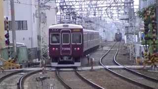 阪急8300系8304F＋7300系7326F＋7300F 10連快速急行河原町行き 通過＆ 5300系5324F 普通梅田行き 到着 富田駅