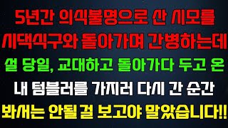 반전 신청사연 5년간 의식불명 시모를 간병하는데 교대하고 돌아가다 두고 온 텀블러를 가지러 간 순간 봐서는 안될 걸 보고야 마는데 라디오드라마 사연 실화 사연의 품격 썰