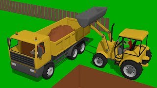 Yellow Construction Machines and Construction of a backyard pool - excavators for Kids - Series kids