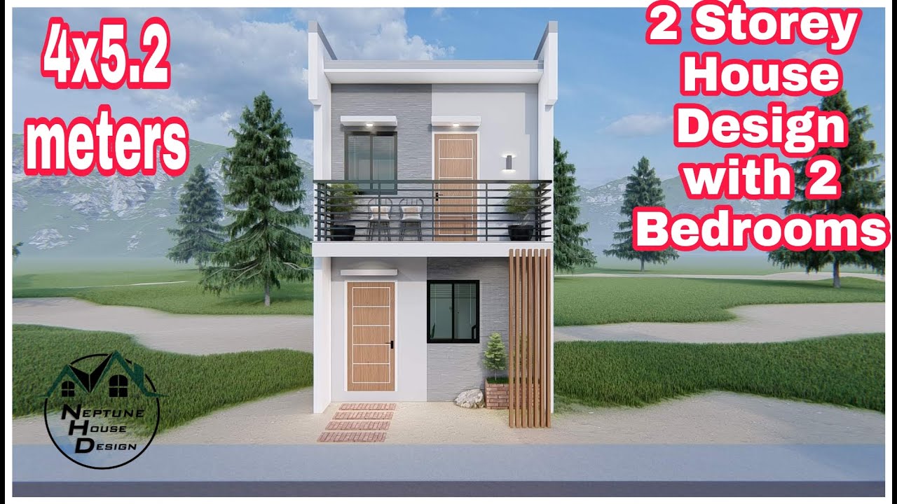 2 Storey Small House Design With 2 Bedrooms And Balcony I 4m X 5.2m I ...