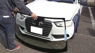 AUDI アウディ A4 フロントガラス　飛び石　修理　フロントガラス　交換　千葉　松戸市　柏市　船橋市　市川市　江戸川区　江東区　葛飾区　足立区　豊洲　千葉市　アウディ修理ならタキザワ自動車