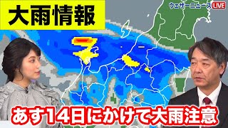 【大雨情報】今夜から明日は北陸を中心に激しい雨（13日22時00分更新）＜07＞