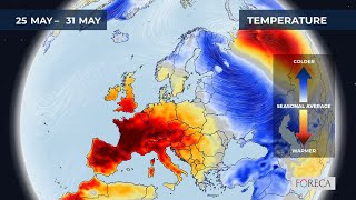 Monthly temperature forecast for Europe 25/5/2026