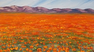 Easy Floral Landscape Desert Poppies LIVE Step by Step Beginner Acrylic Painting Tutorial