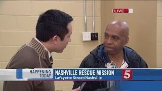 Reporter Matthew Torres Speaks With Guest At Nashville Rescue Mission