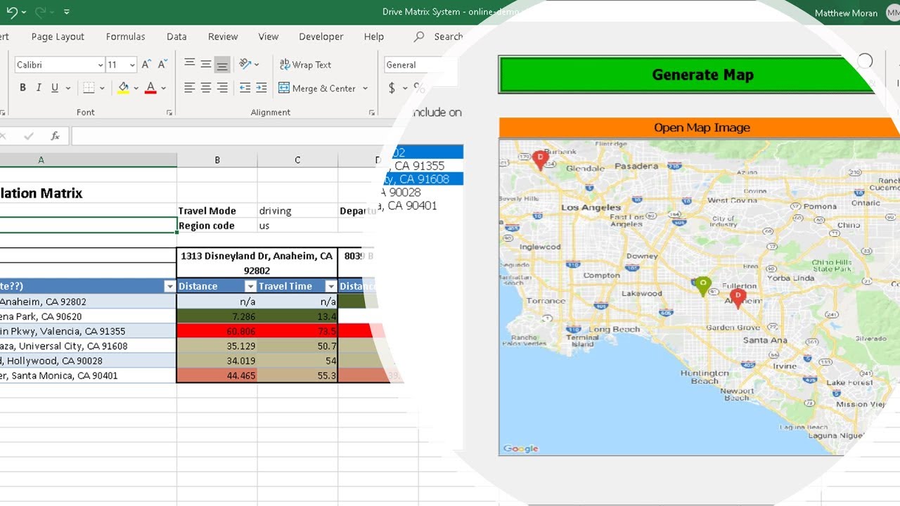 Excel VBA Demo Google Maps Distance Matrix And Static Map Image API ...