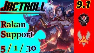 Jactroll as Rakan Support - S9 Patch 9.1 - EUW Grandmaster - Full Gameplay