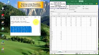 Solving linear equations by excel and python-csv (sympy)